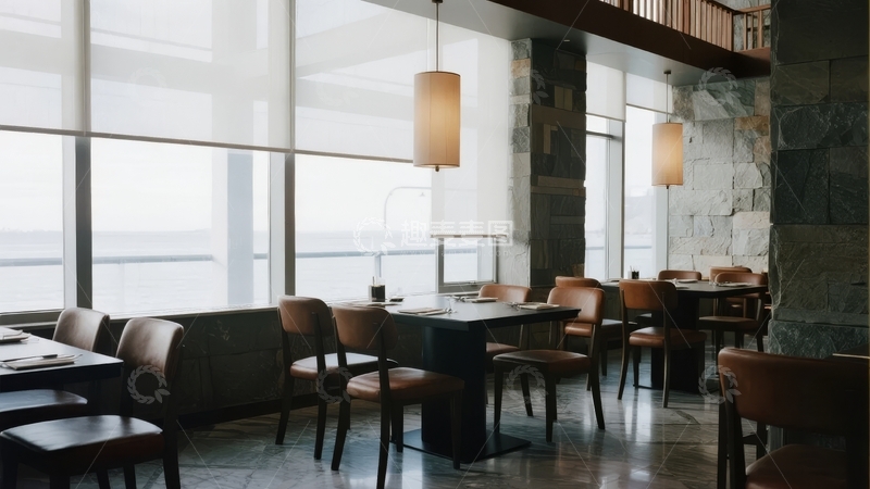 高清大图下载【趣麦麦图】现代餐厅室内设计宽敞明亮靠窗用餐区