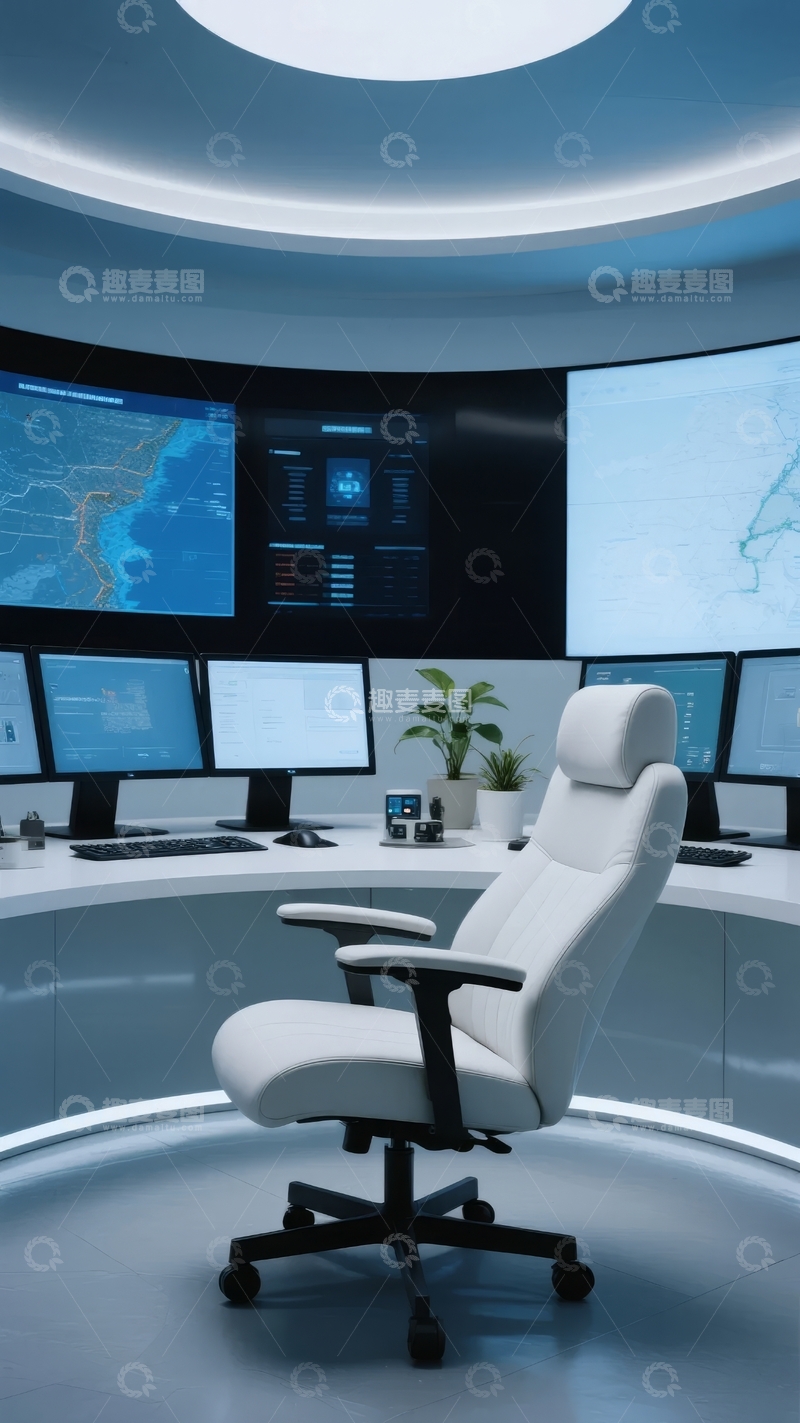 高清大图下载【趣麦麦图】未来感控制室配备多屏幕和舒适座椅