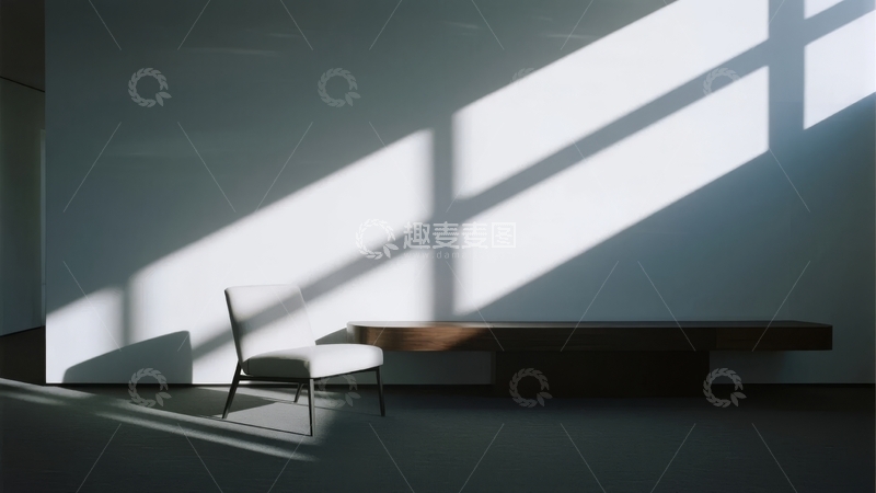 高清大图下载【趣麦麦图】简约室内空间光影交错下的单椅与长凳