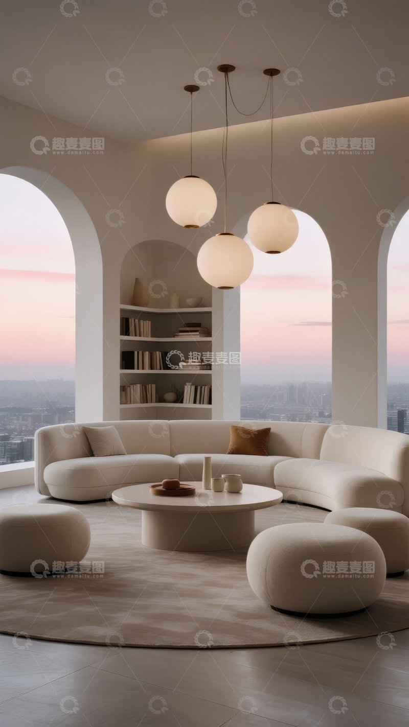 高清大图下载【趣麦麦图】现代简约风格客厅设计带有城市景观视野