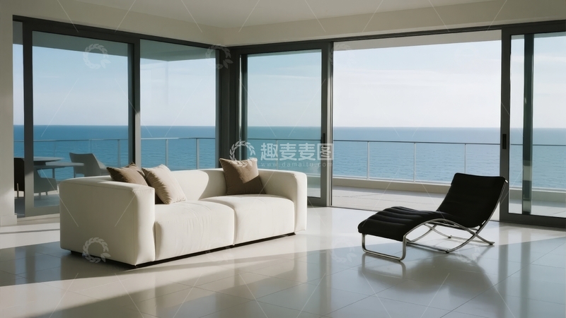 高清大图下载【趣麦麦图】现代客厅临海景观沙发与躺椅