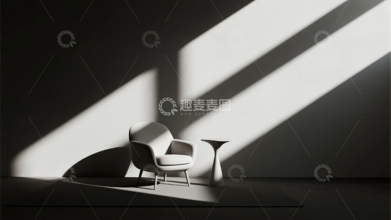 高清大图下载【趣麦麦图】光影交错下的简约室内空间与单人座椅