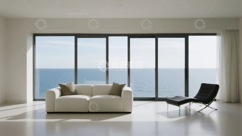 高清大图下载【趣麦麦图】现代客厅临海景观沙发与单人椅