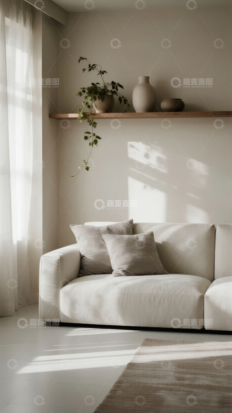 高清大图下载【趣麦麦图】现代简约风格客厅内光线充足沙发舒适