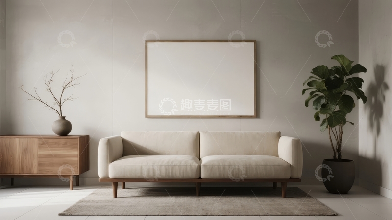 高清大图下载【趣麦麦图】简约现代客厅摆放沙发与绿植
