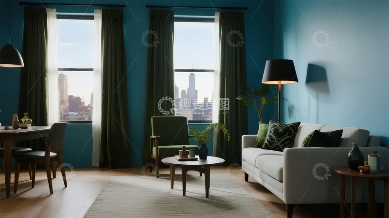 高清大图下载【趣麦麦图】现代客厅视角窗外城市景观