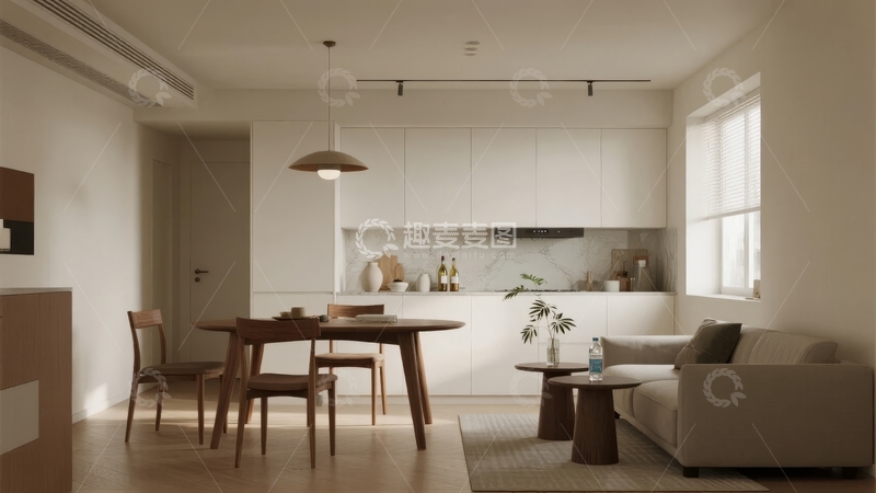 高清大图下载【趣麦麦图】现代简约风格的客厅与餐厅一体空间