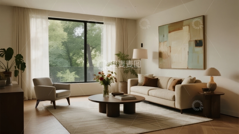 高清大图下载【趣麦麦图】现代简约客厅设计窗外绿意盎然