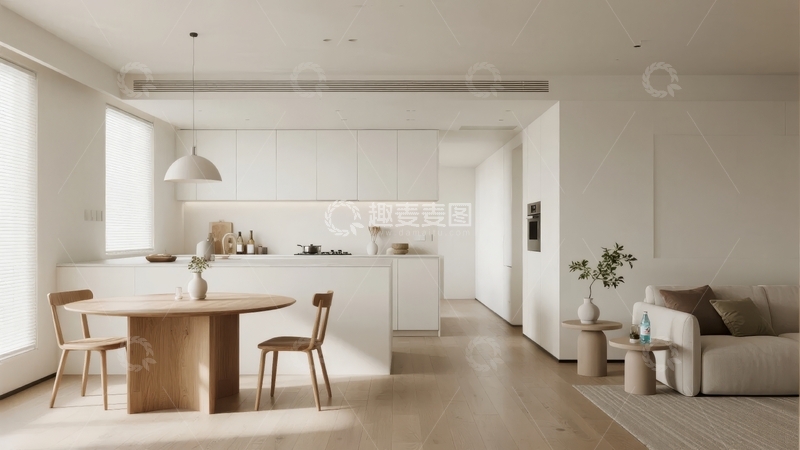 高清大图下载【趣麦麦图】现代简约风格厨房与客厅开放式设计