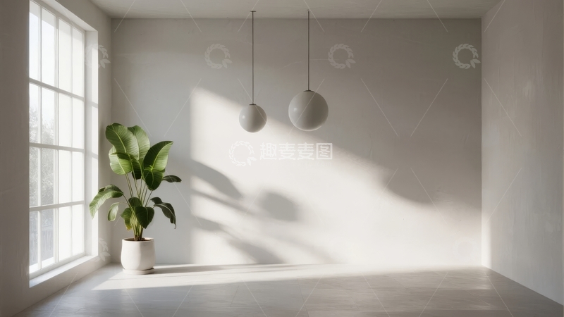 高清大图下载【趣麦麦图】简约室内空间阳光洒落绿植点缀