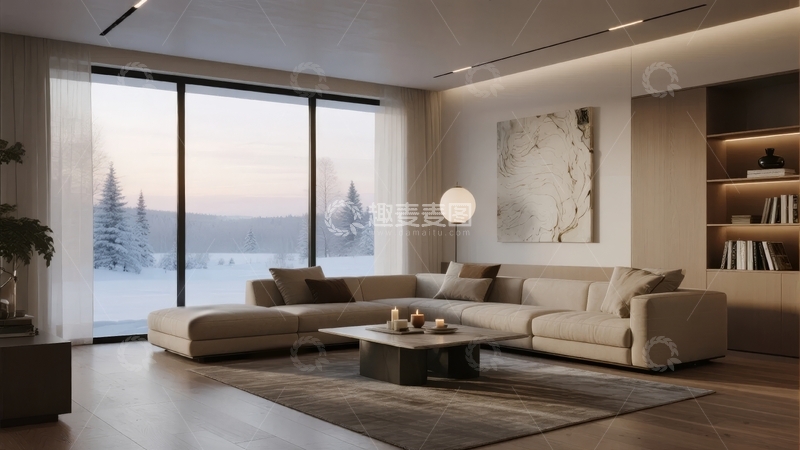 高清大图下载【趣麦麦图】现代简约客厅窗外雪景