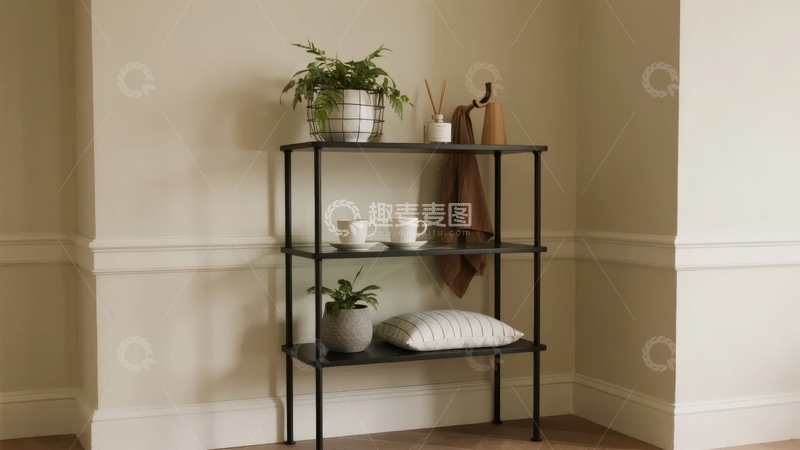 高清大图下载【趣麦麦图】简约风格置物架摆放绿植与家居用品
