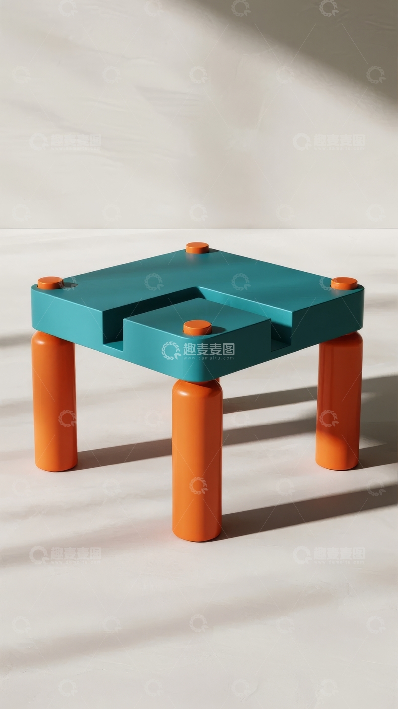 高清大图下载【趣麦麦图】现代简约风格的蓝橙色几何造型桌
