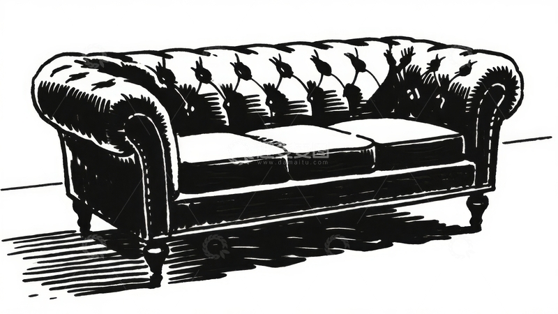 高清大图下载【趣麦麦图】黑白线条画风格的古典沙发插图