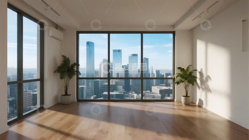 高清大图下载【趣麦麦图】现代室内空间宽敞明亮视野开阔城市景观
