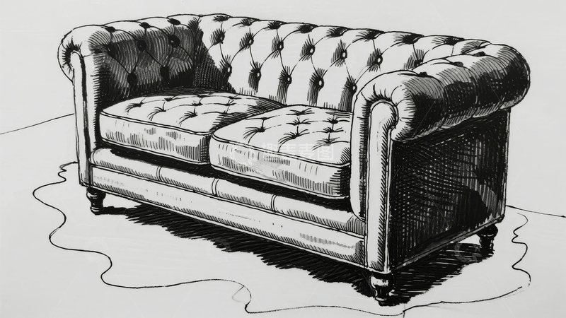 高清大图下载【趣麦麦图】手绘风格复古双人沙发细节图