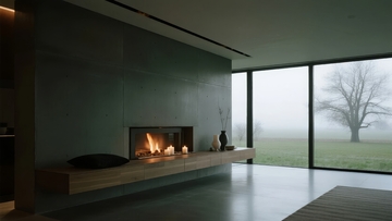 现代室内壁炉旁的宁静雾景