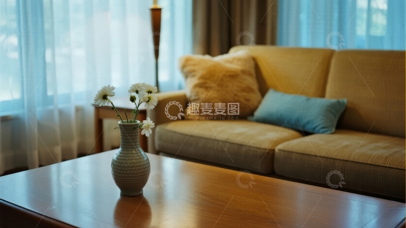 高清大图下载【趣麦麦图】客厅一角摆放着花瓶和沙发