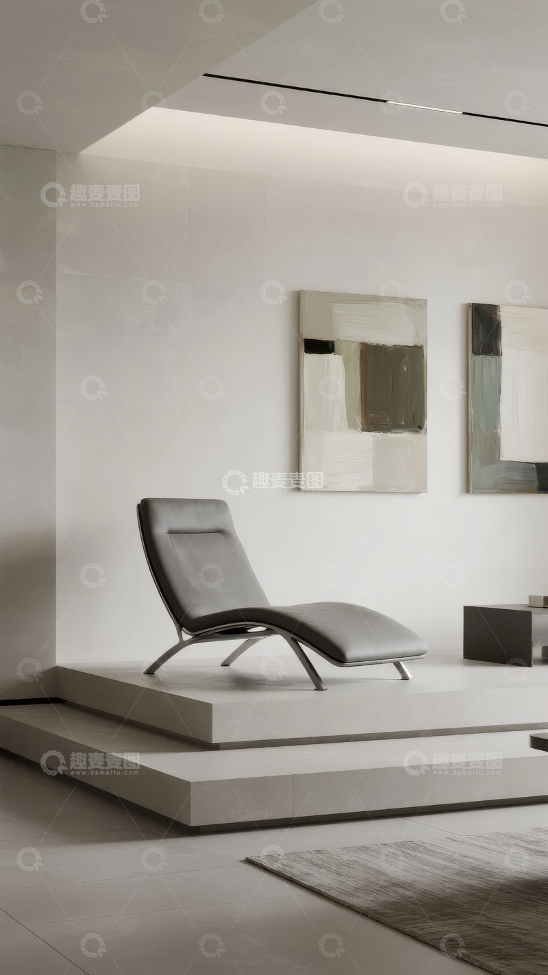 高清大图下载【趣麦麦图】现代简约风格的室内空间配以舒适躺椅和抽象画作