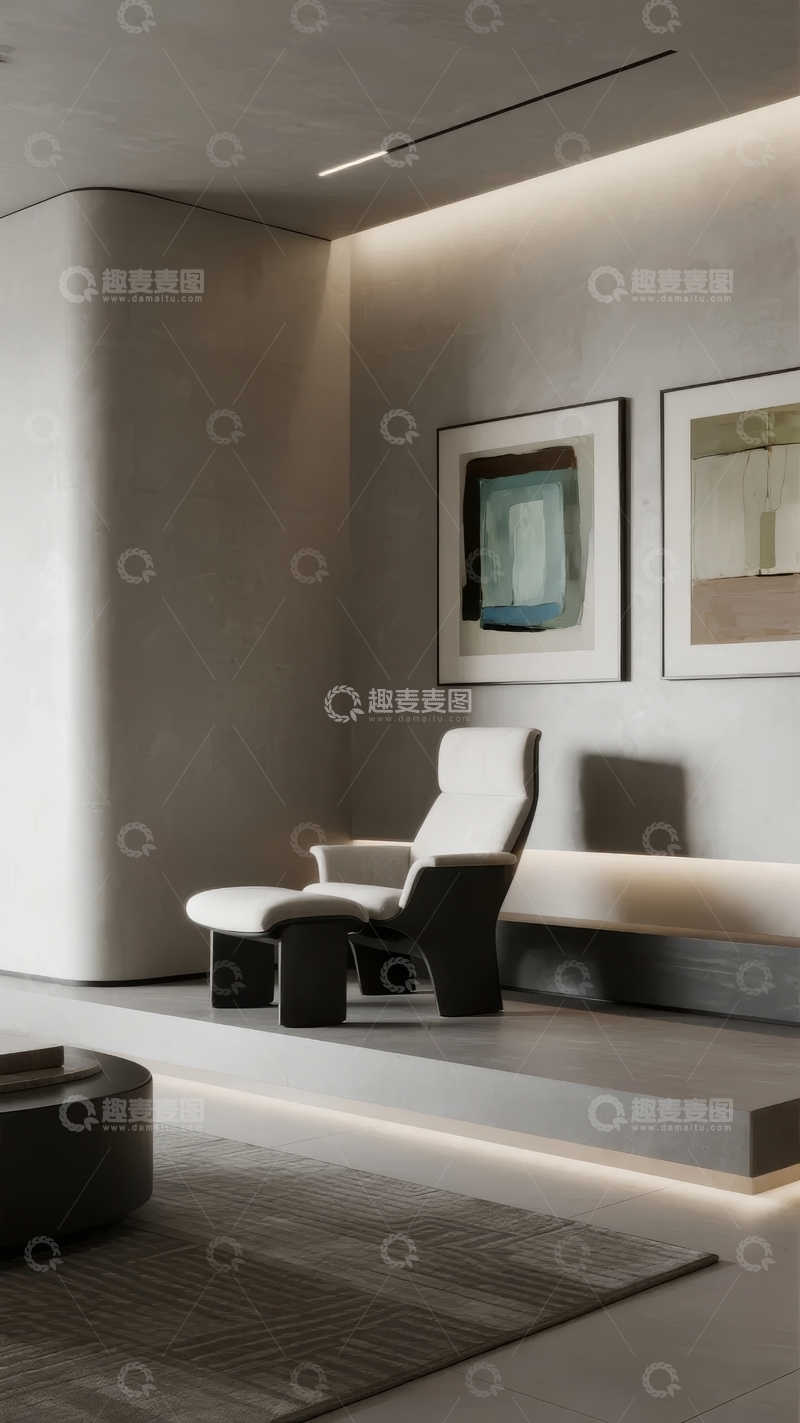 高清大图下载【趣麦麦图】现代简约风格室内空间配以艺术画作和舒适座椅