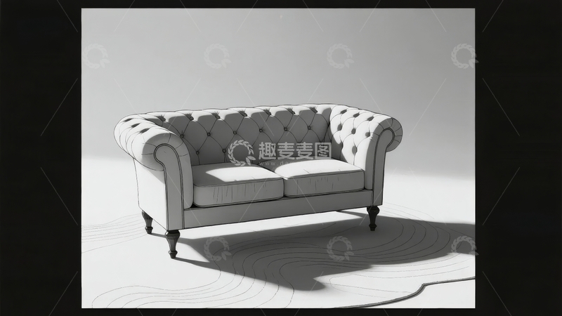 黑白照片中展示的一款经典风格的双人沙发