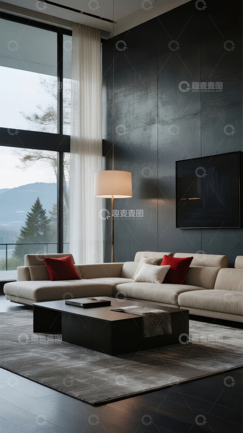 高清大图下载【趣麦麦图】现代客厅设计窗外山景
