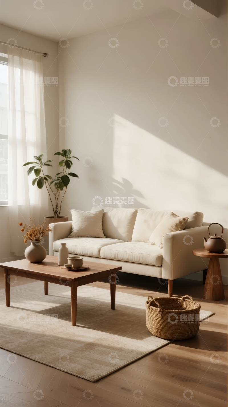 高清大图下载【趣麦麦图】简约风格客厅阳光洒落温馨舒适