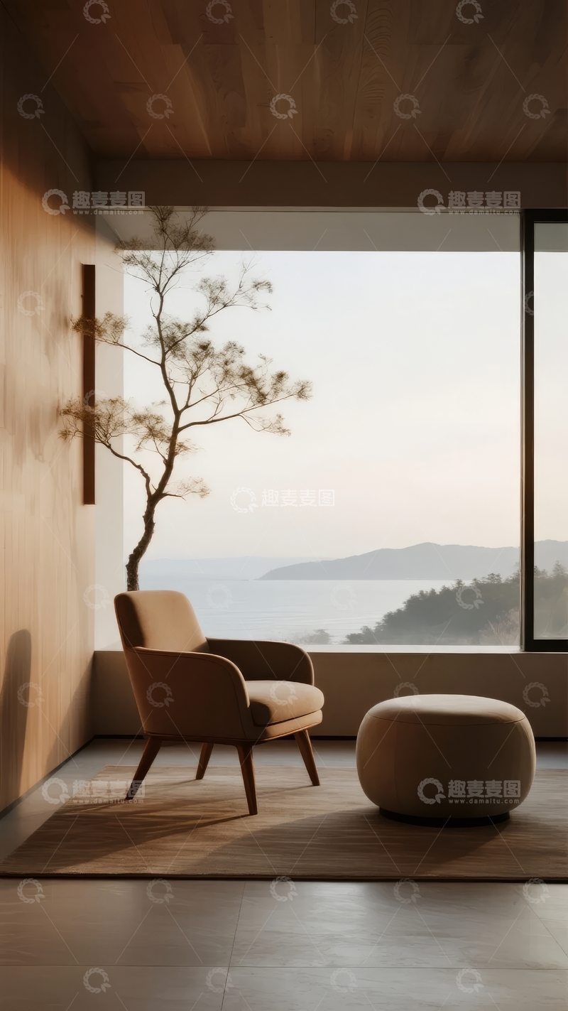 高清大图下载【趣麦麦图】现代室内景观窗边静谧角落