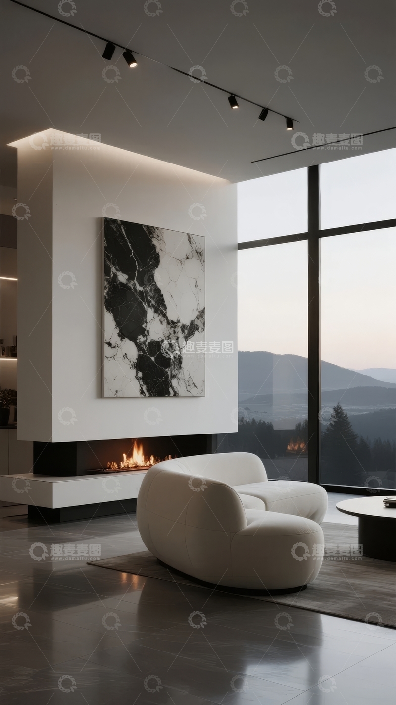 高清大图下载【趣麦麦图】现代简约客厅室内设计配大面积落地窗景观