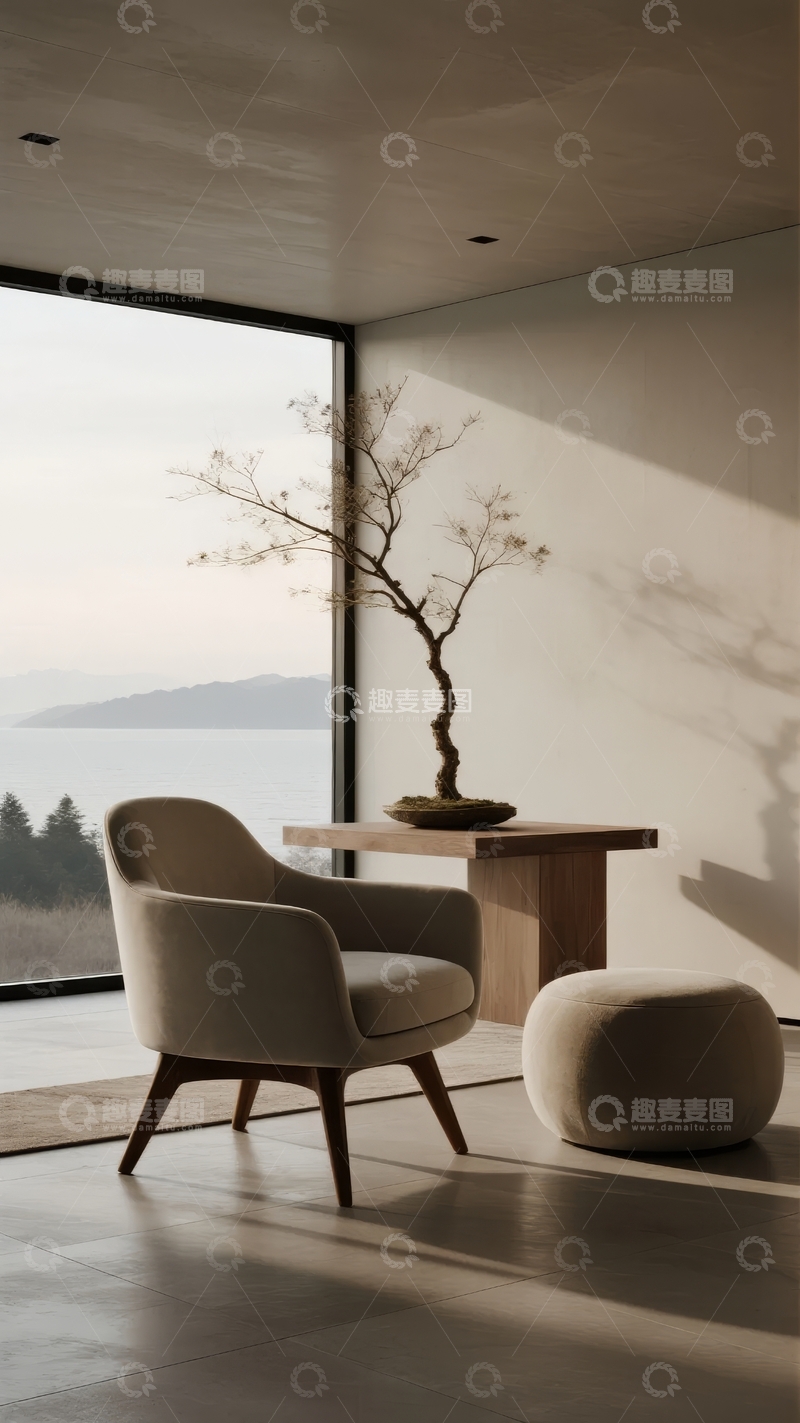 高清大图下载【趣麦麦图】现代简约室内景观椅与窗景结合