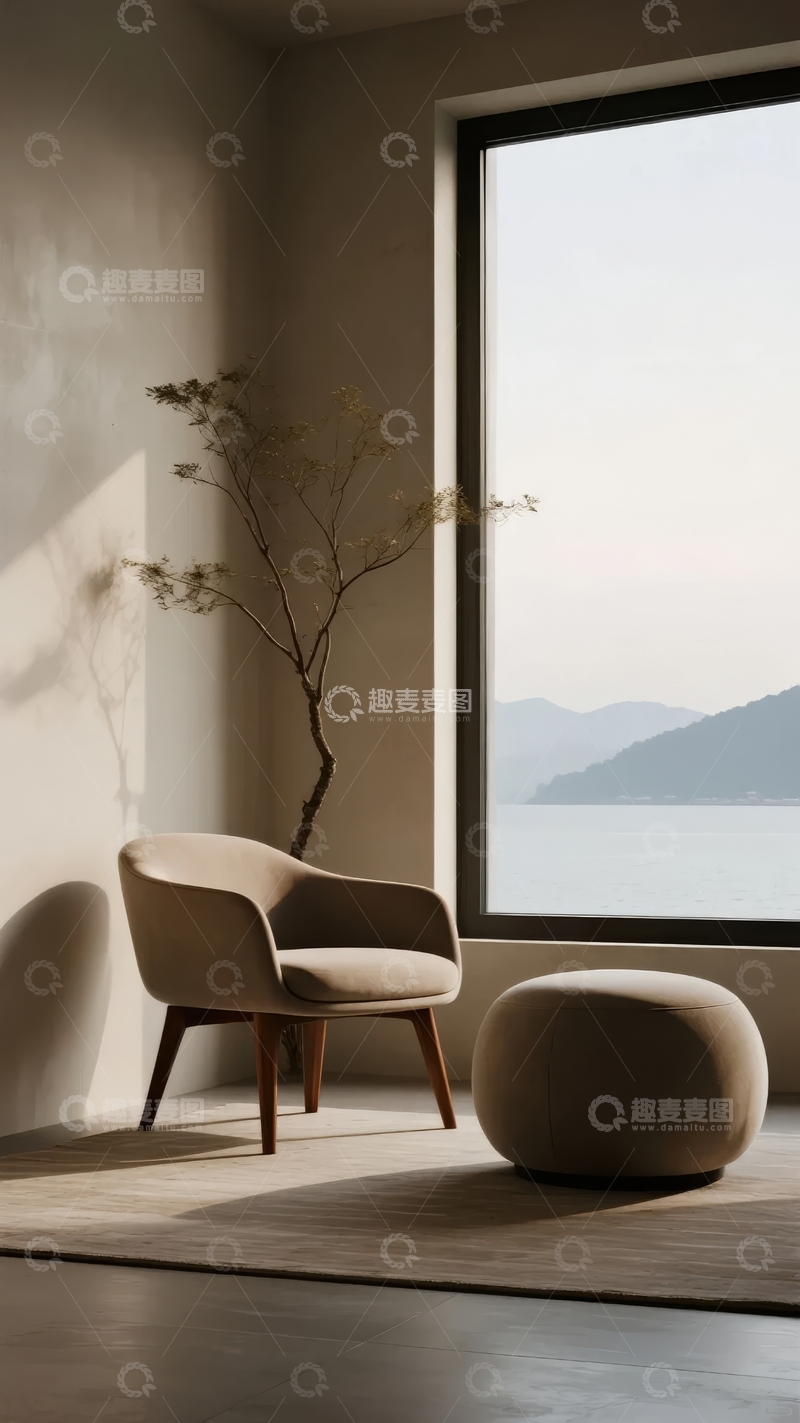 高清大图下载【趣麦麦图】简约室内一角临窗而坐尽览湖光山色