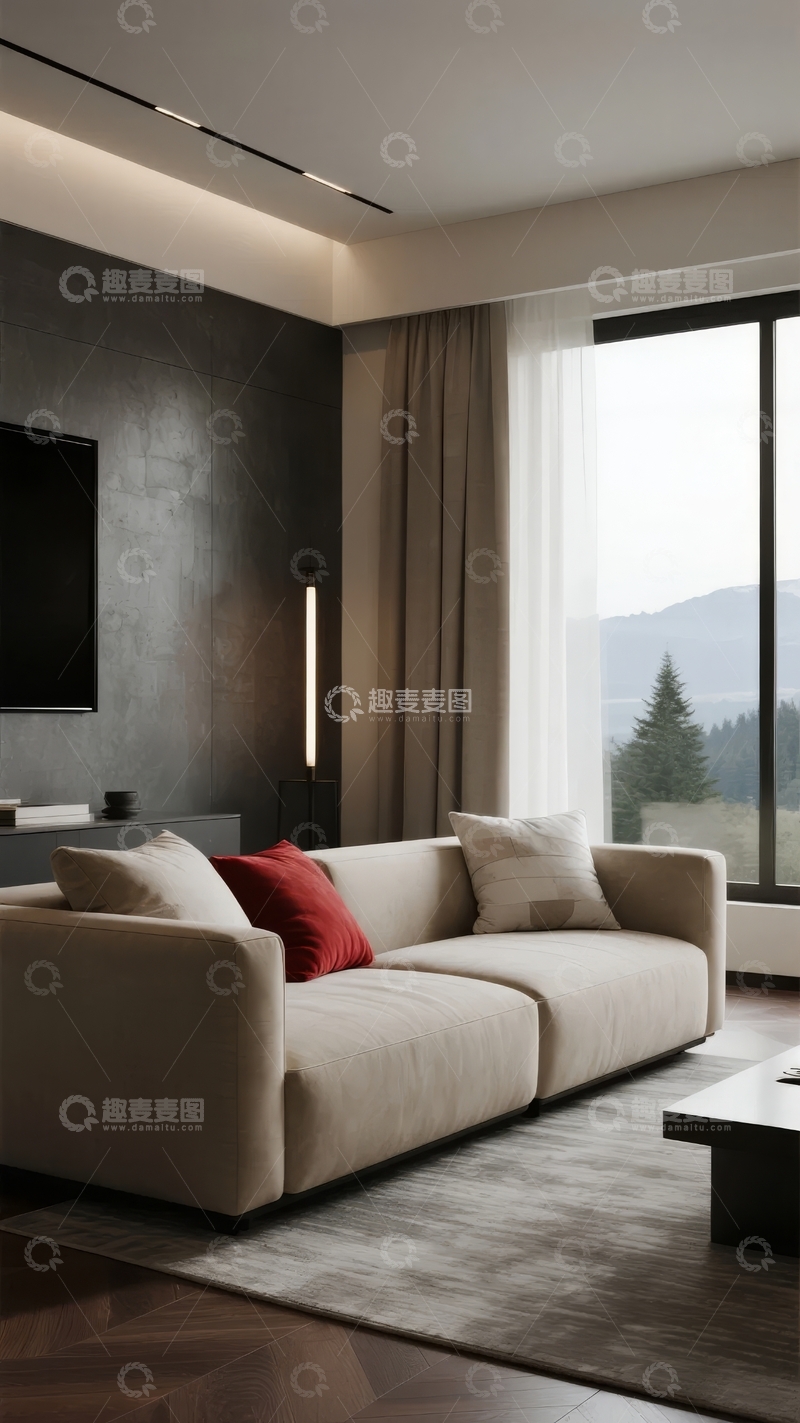 高清大图下载【趣麦麦图】现代简约客厅设计窗外山景