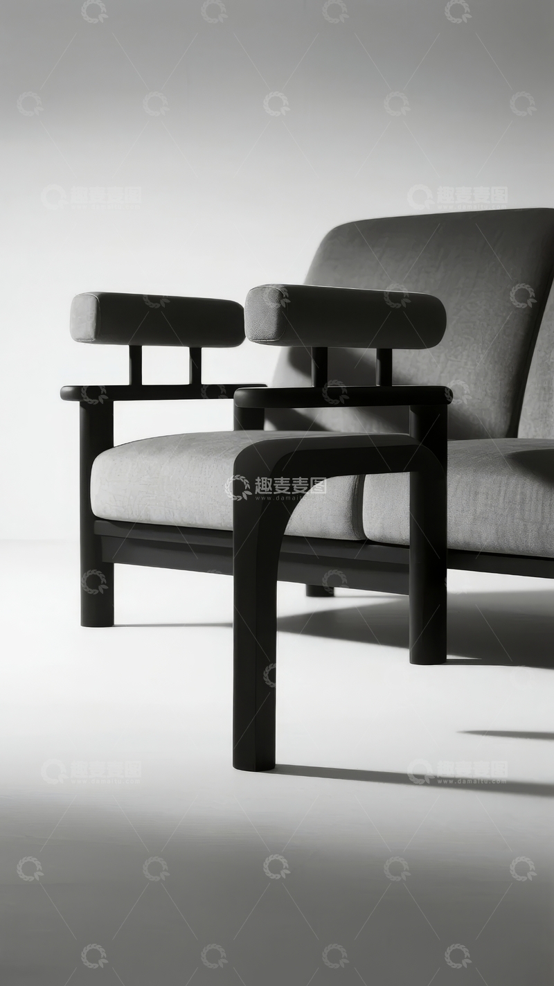 高清大图下载【趣麦麦图】现代简约风格灰色布艺扶手椅