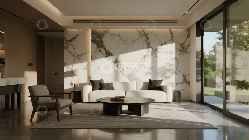 高清大图下载【趣麦麦图】现代简约风格客厅设计阳光透过落地窗洒入室内