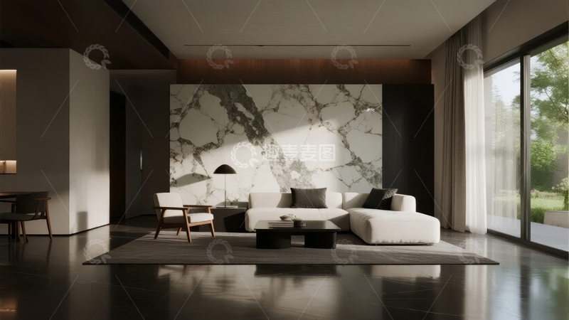 高清大图下载【趣麦麦图】现代简约风格客厅大理石背景墙设计