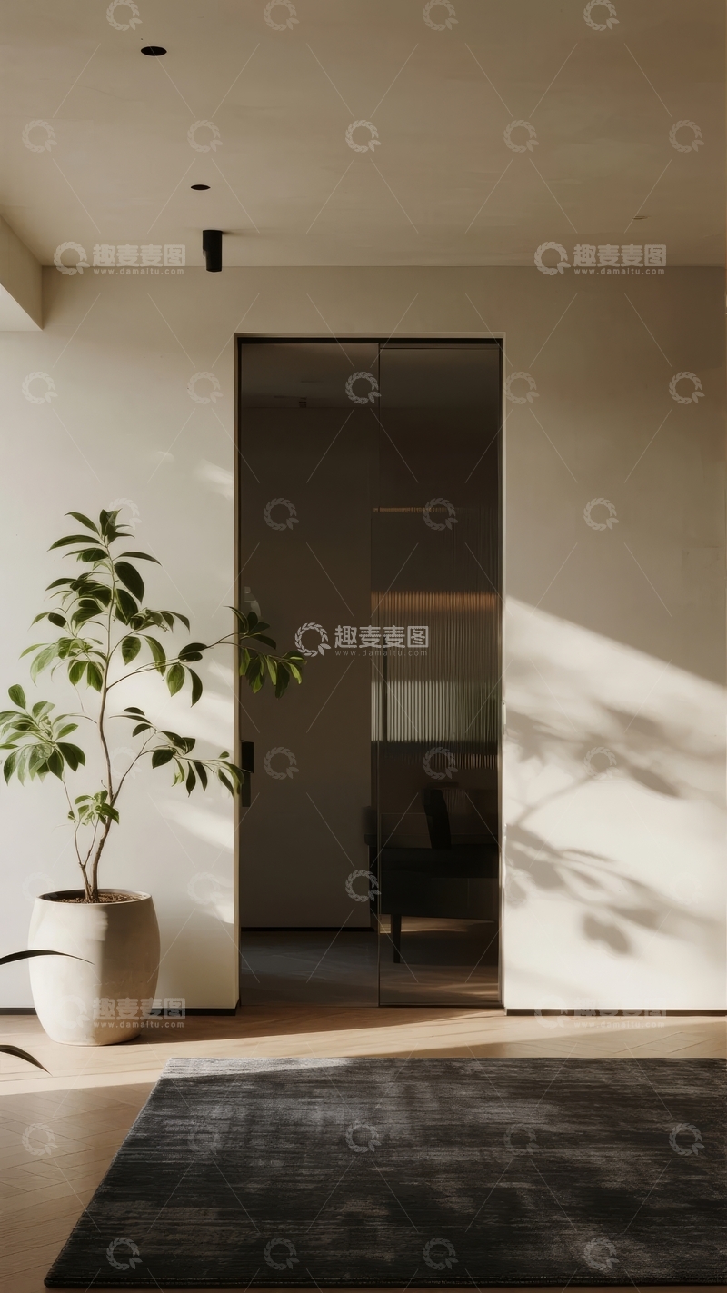 高清大图下载【趣麦麦图】现代简约室内空间光影与绿植装饰