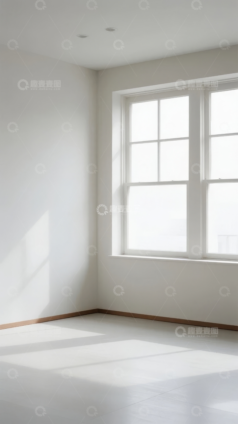 高清大图下载【趣麦麦图】明亮空旷的室内房间窗户透进自然光