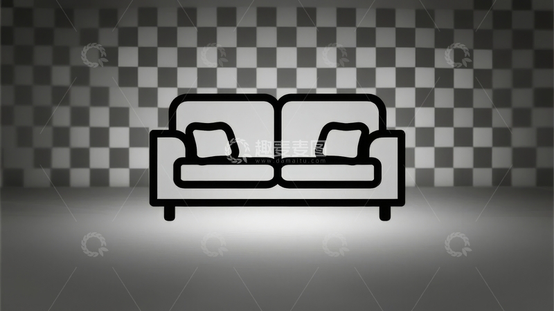 高清大图下载【趣麦麦图】简约线条风格的双人沙发置于格子背景中