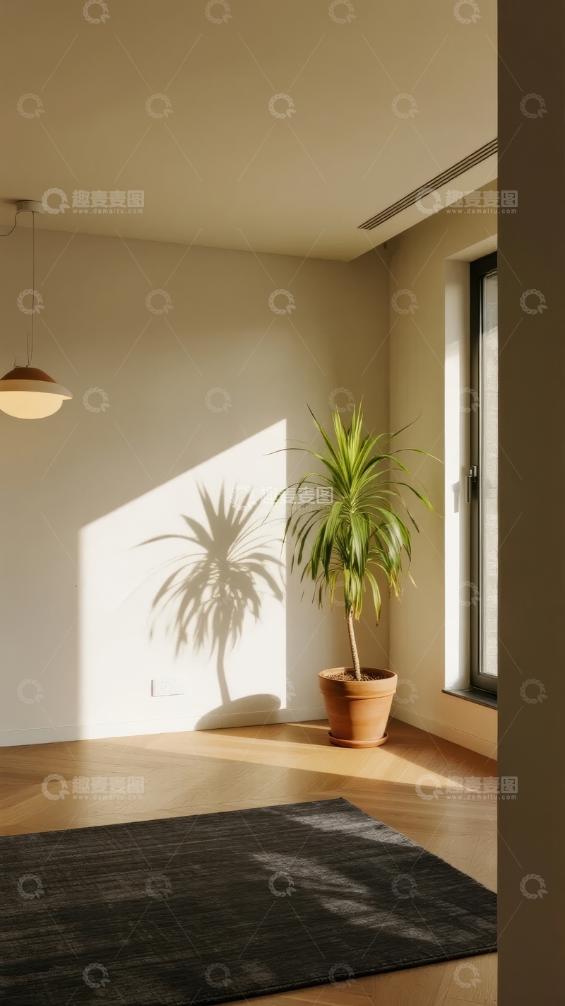 高清大图下载【趣麦麦图】室内阳光照射下的绿植与光影效果