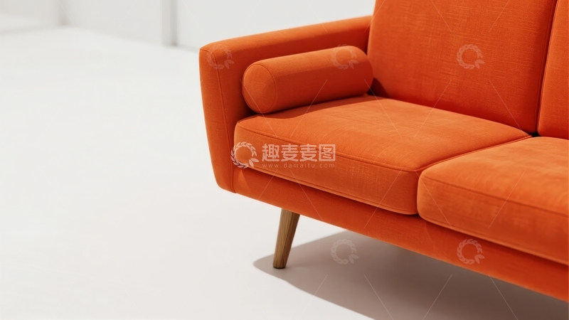 高清大图下载【趣麦麦图】橙色布艺沙发局部特写展示