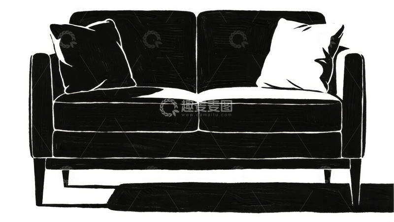 高清大图下载【趣麦麦图】黑白线条风格的简约沙发配两个靠垫