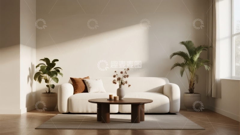 高清大图下载【趣麦麦图】现代简约风格客厅阳光洒落温馨舒适