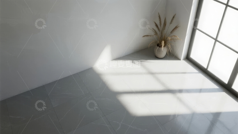 高清大图下载【趣麦麦图】明亮角落窗边静置花盆光影交错