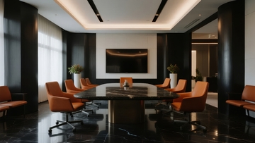 现代商务会议室配备橙色座椅和大理石桌面