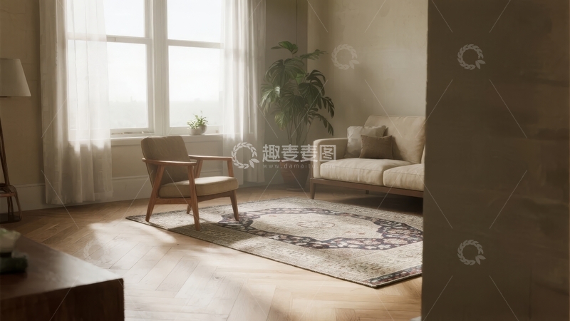 高清大图下载【趣麦麦图】明亮客厅内摆放着沙发和扶手椅