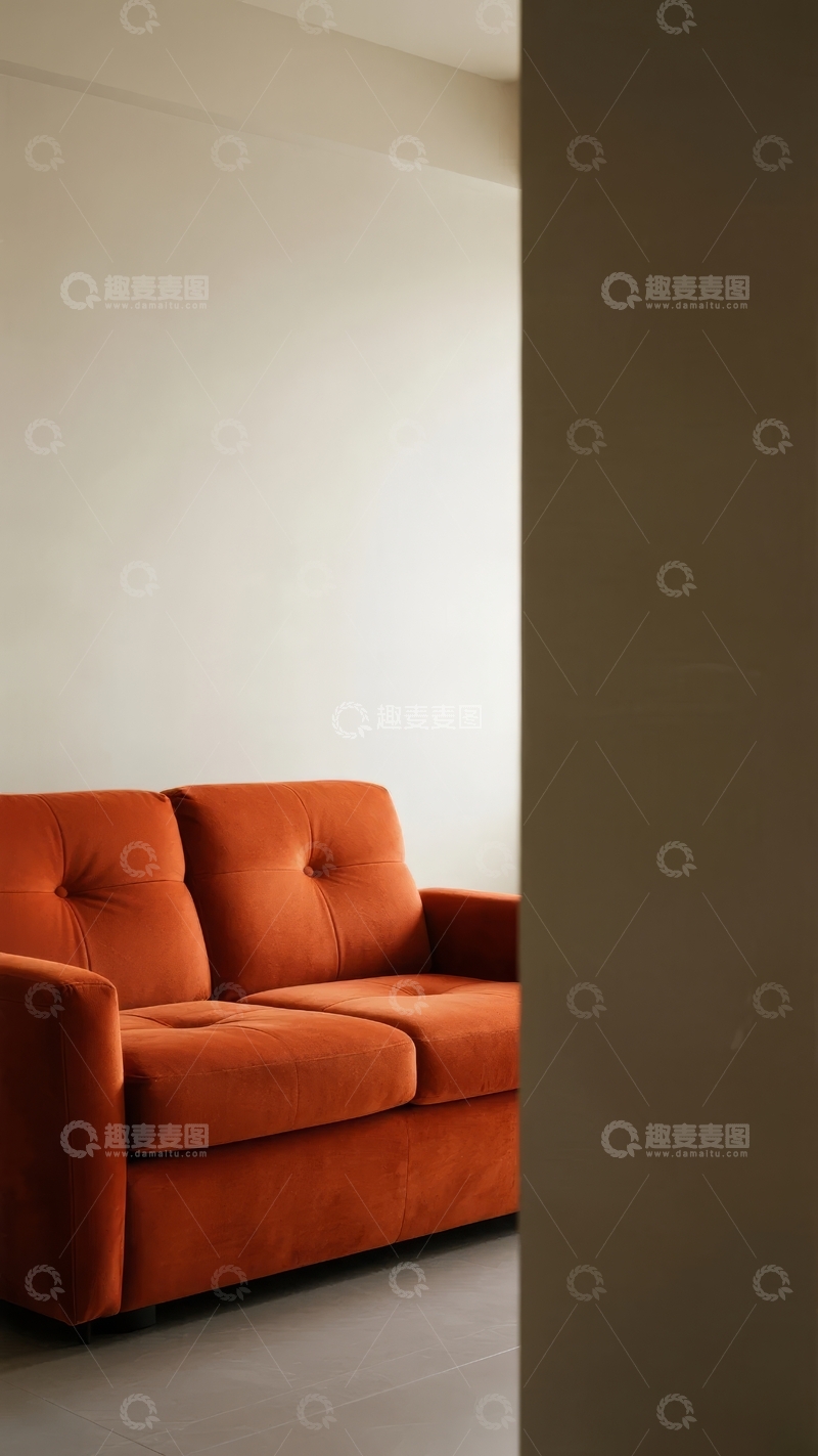 高清大图下载【趣麦麦图】简约室内空间中的橙色双人沙发