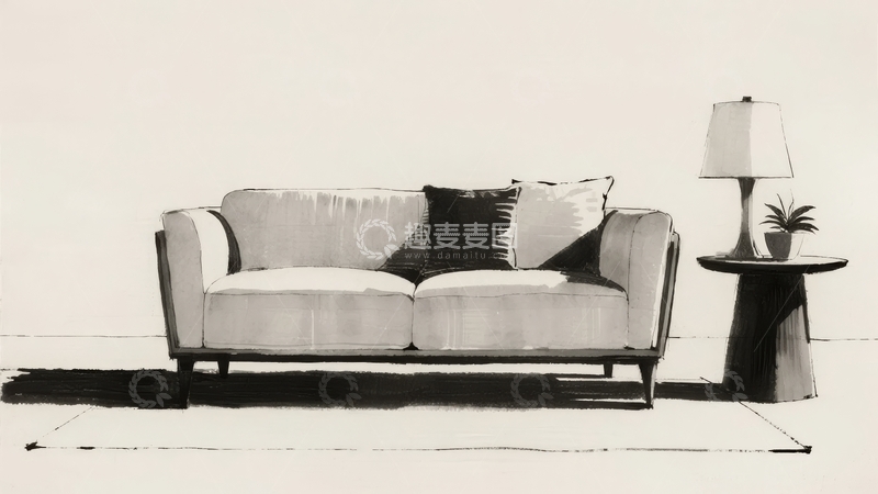 高清大图下载【趣麦麦图】简约风格客厅中的沙发与边桌组合