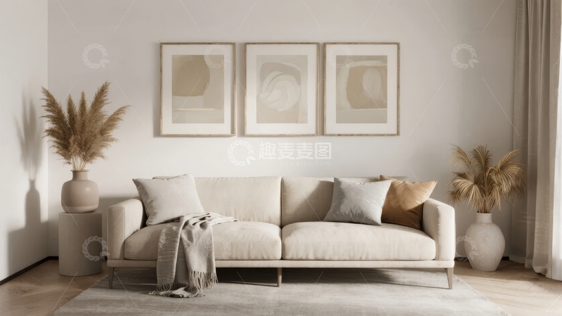高清大图下载【趣麦麦图】现代简约风格客厅沙发背景墙装饰画