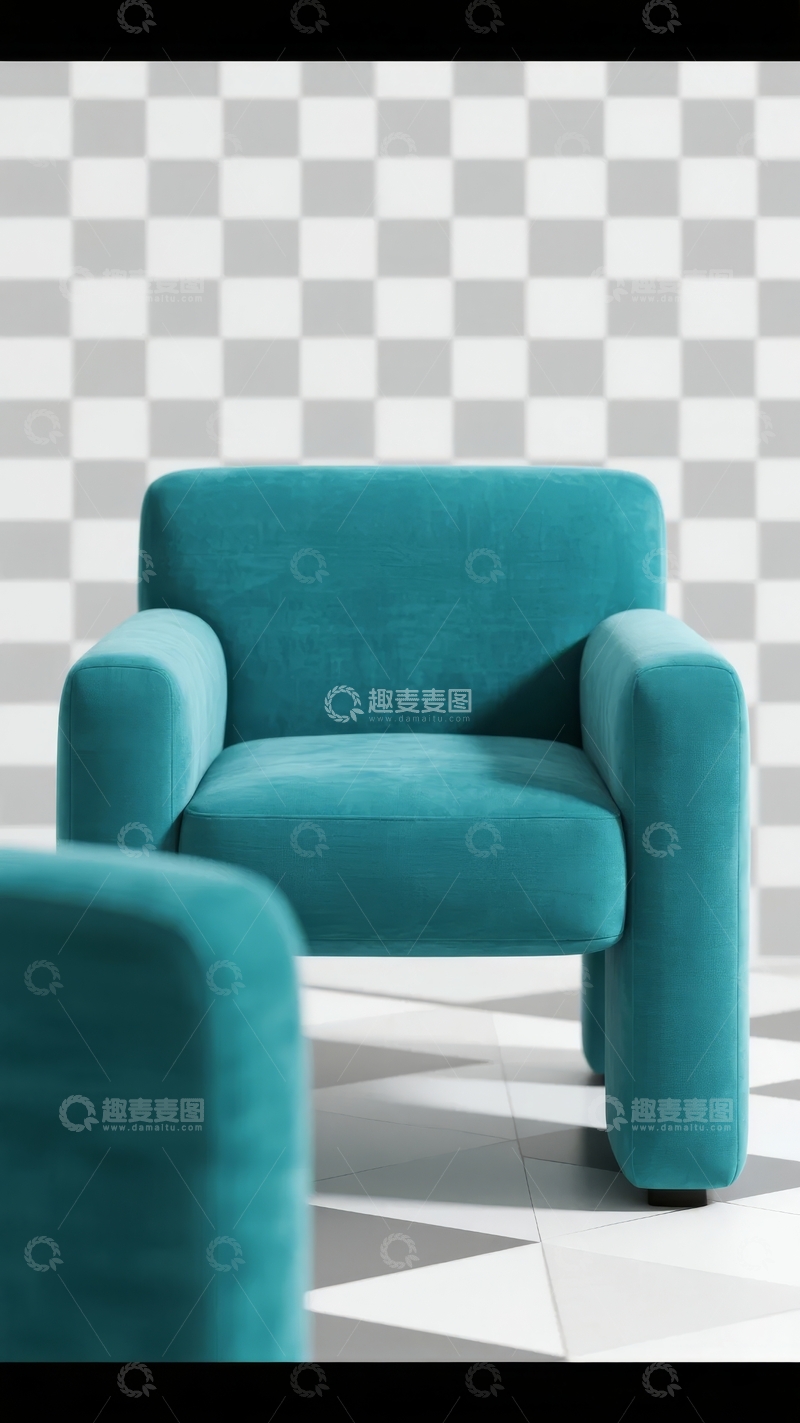 高清大图下载【趣麦麦图】一张青绿色绒面扶手椅的特写照片