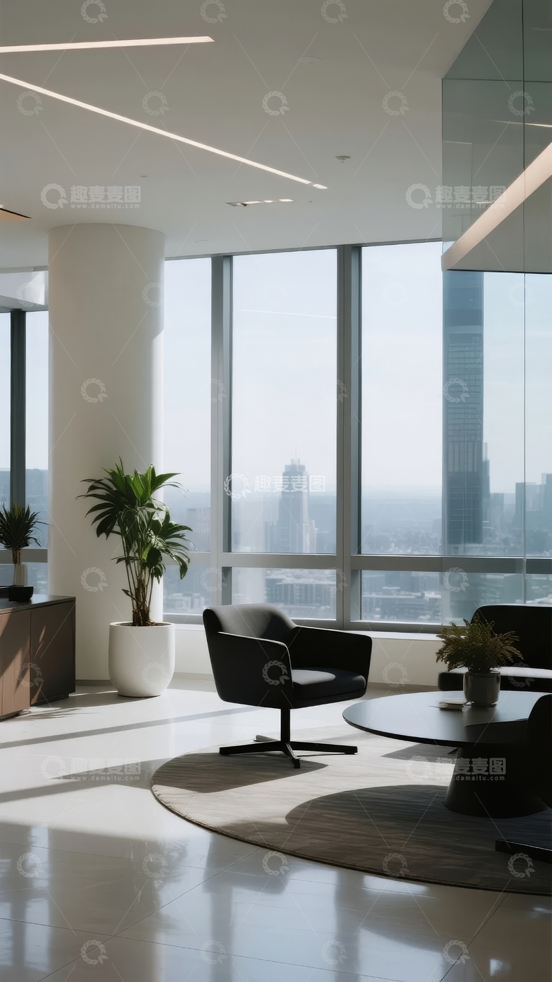 高清大图下载【趣麦麦图】现代办公室休息区窗外城市景观